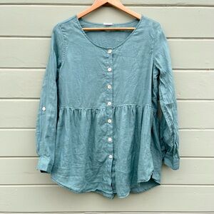 Sigrid Olsen S 100% linen teal top